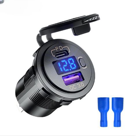 3.0 USB-Schnellladesteckdose mit Schalter Voltmeter Steckdose Schnellladung Kompatibel 12V 24V Auto Motorrad Wohnmobil Boot