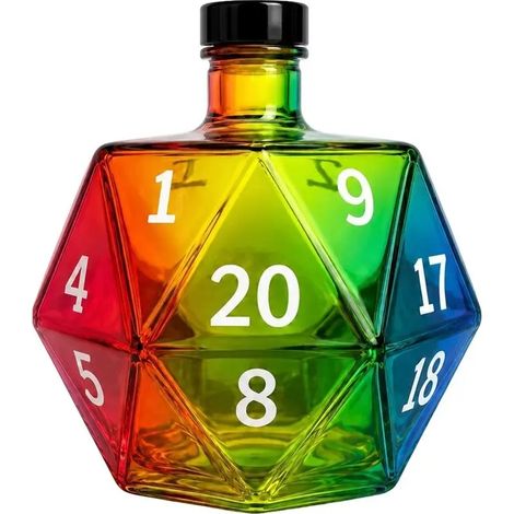 (Comme illustré) Carafe en verre ABMR, forme D20, motif arc-en-ciel, idéale pour les bouteilles de whisky, design polyédrique, convient aux whiskies et spiritueux. (1/5)