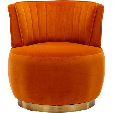 Fauteuil pivotant en velours orange avec dossier ergonomique et structure bois-métal 62,5x62x69,5 cm (1/5)