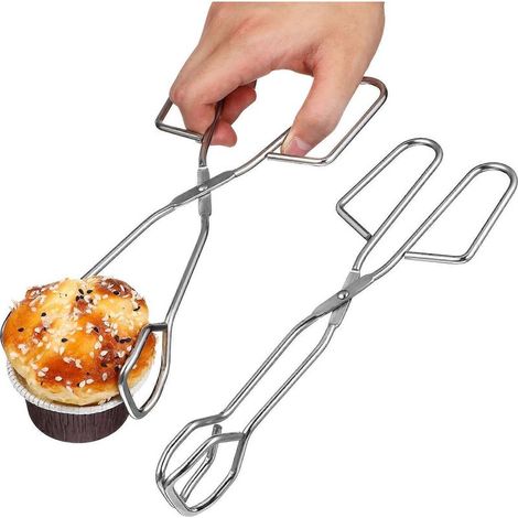 Set aus 2 Edelstahl-Grillzangen, lange und elegante Brotzangen, Holzkohlezangen zum Grillen, Kochen, Campen und für Outdoor-Aktivitäten (silber) - M-Silber (1/4)