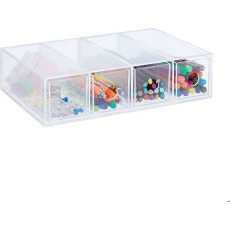 Boîte rangement vertical/horizontal, 4 tiroirs, 6x25x17,5cm, transparent (1/4)