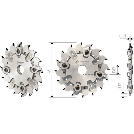 FRESE REGOLABILI PER CANALI CON SPIGOLATORI REGOLABILI - MOBILTECNICA  .6D160  LU1 4/7,5  LU2 4/8  Z8+8+4+4  ZTOT24  DB40 + 2 DKN  AX0°  DX / SX  H6