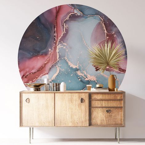 Sticker mural rond / cercle - Effet Marbré - Diamètre 60 cm - Adhésif MAT (1/3)