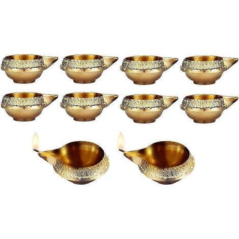 Kuber Diya – Öllampe aus Metalllegierung, 10 Stück, traditionelle Diwali Diya Vilakku-Dekoration für Puja Pooja Indien (1/5)
