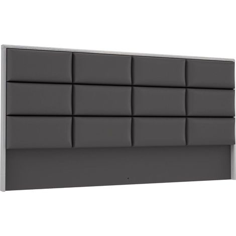 Home Heavenly® - Cabecero de cama SATURN, apto para camas de 150 cm, diseño cuarterones tapizado en polipiel .  Color: Roble Nordic-Antracita (1/5)