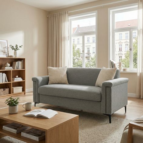 Canapé scandinave lin bois métal intérieur moderne (1/5)