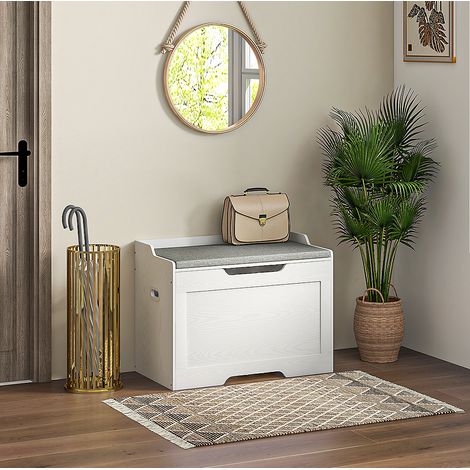 Banc de rangement blanc avec coussin gris 75x40x56 cm – coffre 103 L (1/5)