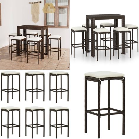 Set da Bar da Giardino 7 pz con Cuscini in Polyrattan Marrone - Set da bar - Sgabelli da giardino