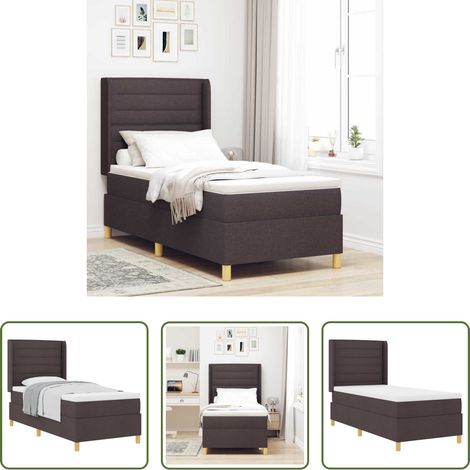 Matelas ferme - Lit à ressorts avec matelas Marron foncé 80 x 200 cm tissu (1/5)