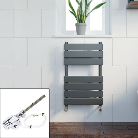 DuraTherm Anthracite Flat Panel Thermostatic Heated Towel Rail Electric Dual Fuel 650 x 400mm (1/5)
