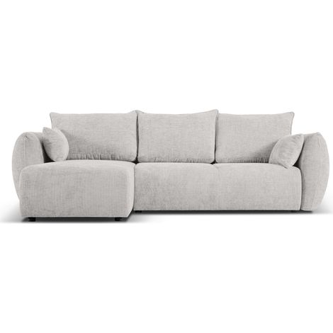 Canapé d'angle convertible + box 4 places en chenille gris clair (1/5)