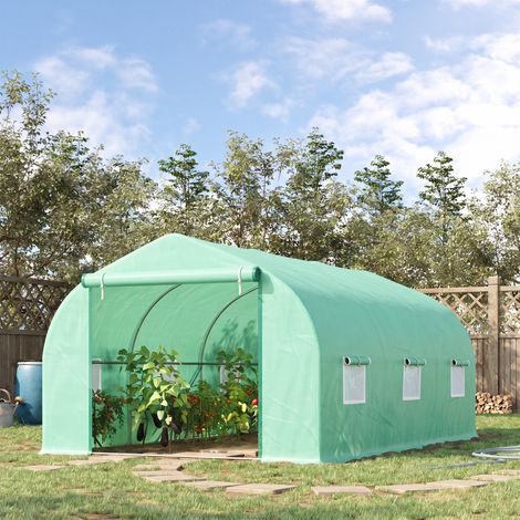 Serre tunnel de 4,5 x 3 x 2 m avec toit incliné en PE et tubes d'acier vert foncé (1/5)