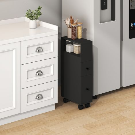 Mobile da Bagno Broreynna a Rotelle con 2 Cassetti 66 x 15 x 33 cm - Nero [en.casa]