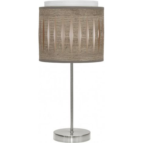 Alexandra Tischlampe 1xe14 Nickel/graues Holz 42x17x17 cm