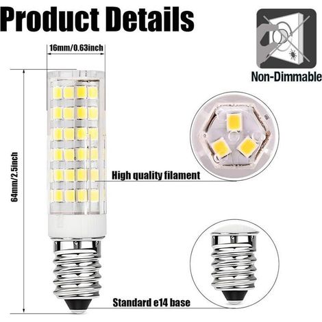 Lot de 5 ampoules LED E14 pour hottes de cuisine, 9 W, blanc froid (6000 K), 220-230 V CA, non dimmables, pour réfrigérateurs/hottes de cuisine. (1/3)