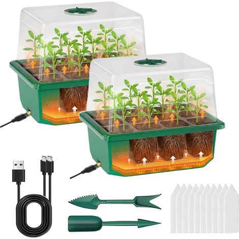 Seed Tray, Automatic Bottom Heated Propagator - Reusable Plant Propagators with Raised Lids, Seed Germination Tray for Seedling - 2 Pack (1/5)