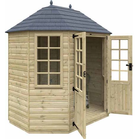 8 x 6 Feet Tanalised Octagonal 16mm Shed - Solid Wood/Softwood/Pine - L241 x W181 x H272 cm - Green