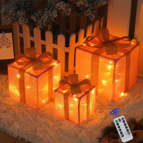 Boîte Cadeau Lumineuse - LED Blanc Chaud - Pour Décoration Intérieure et Extérieure de Noël - Lot de 3 Tailles Différentes (1/5)