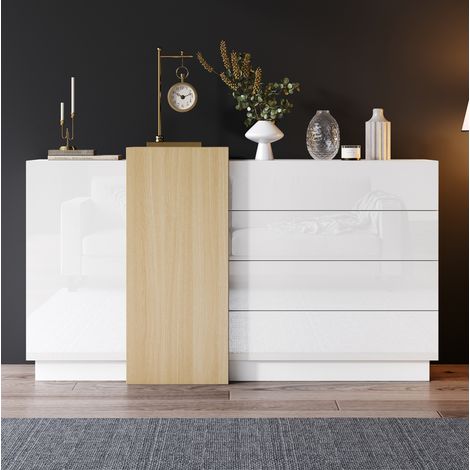 Sideboard Schrank Stauraum 140 cm Weiß Hochglanz OKMYHOME (1/5)