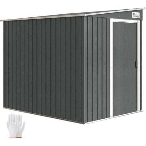 Outsunny 7 x 5FT Garden Shed w/ Foundation Lean to Metal Tool Shed Grey