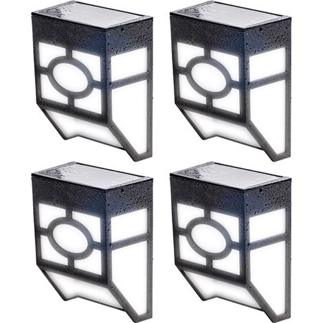 Lot de 4 appliques solaires murales avec éclairage LED pour patio, clôture, terrasse, porte d'entrée, aménagement paysager, jardin (blanc, 1 LED) (1/5)