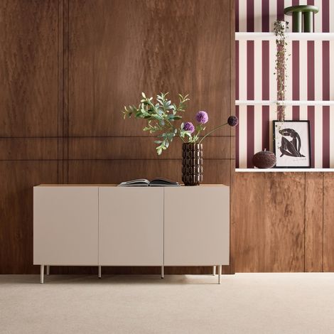 Buffet métal et décor bois 3 portes 150cm beige et naturel - Ashton