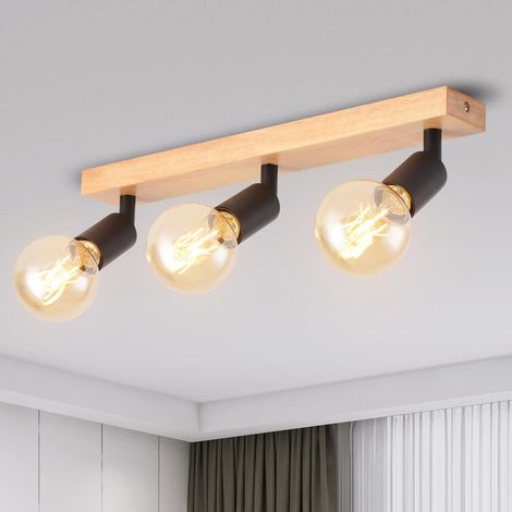 Plafonnier Spots, 3 Spots de Plafond Led Intérieurs Base E27, Spots de Plafond Noirs avec Base Rectangulaire, Luminaires Intérieur LED Rotatifs (Sans Ampoules) EUC-EA190812-27-03RB-1U (1/5)