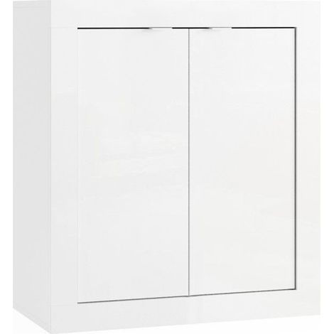 Mueble de baño, 2 puertas y 2 estantes, colección CISA. Color blanco brillante.