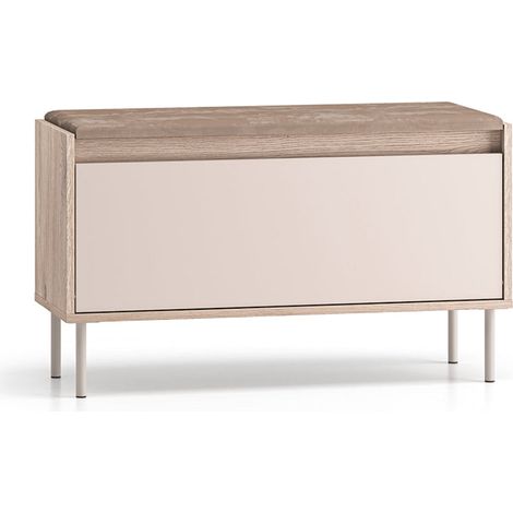 Banc meuble à chaussures long 1 porte Alos Cachemire et Bois (1/5)