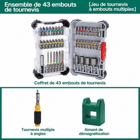 Coffret jeu de 43 embouts avec poignée de tournevis à cliquet, boîte de rangement, 300 g – Livraison gratuite