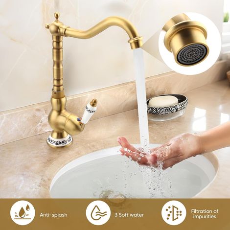 Mitigeur laiton monocommande vintage – Pivotant 360°, livré avec deux flexibles – Robinet robuste pour cuisine ou lavabo (1/5)