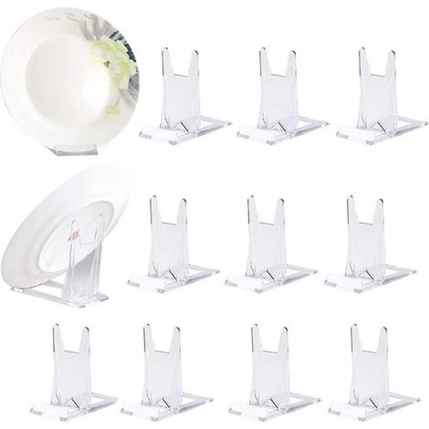 Présentoir à assiettes - Porte-assiettes 10 pièces - Support pour assiettes - Support en acrylique - Support pour téléphone - Porte-cartes de visite - Étagère - Présentoir pour assiettes, livres, phot (1/5)