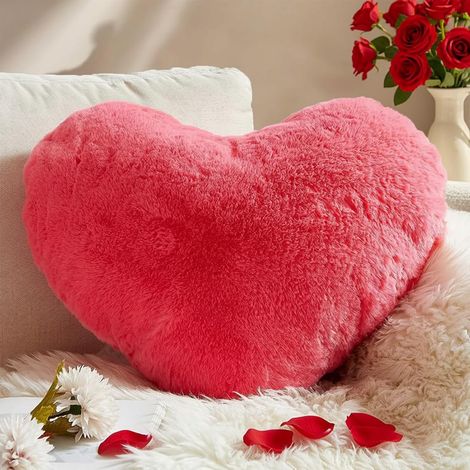 1 Coussin Coeur, Fourrure artificielle douce, Coton PP, Décoration chambre ado