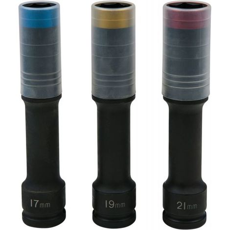 KS Tools SlimPOWER Alu-Felgen Kraft-Stecknuss-Satz, extra lang, 3-tlg., 1/2, 17, 19, 21 mm