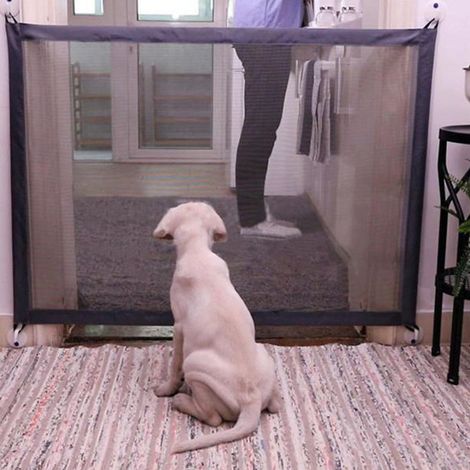 Irovami Barrière de sécurité pour chien, clôture en filet sans danger pour animaux de compagnie, barrière de sécurité pliable et portable pour bébé, installation facile partout, 110 x 72 cm (1/5)