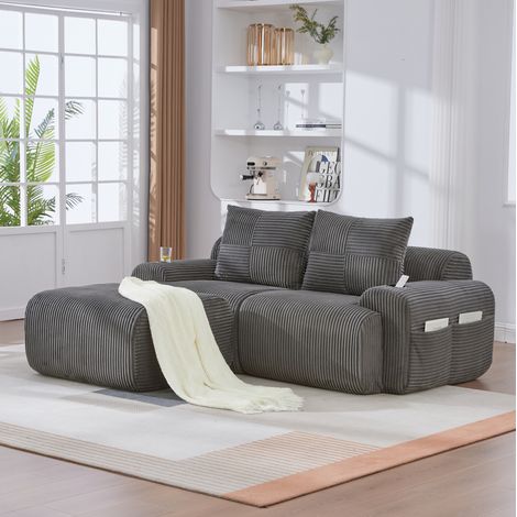 Divano modulare 200/174/80 cm in corduroy grigio scuro con portabicchieri e tasca laterale (1/5)