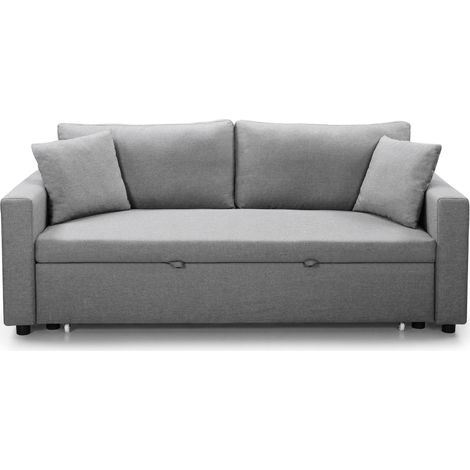 Cotecosy – Canapé convertible 3 places tissu gris clair – Assise moelleuse – Dossier bas moderne – Dimensions L192 x P84 x H86 cm (1/5)