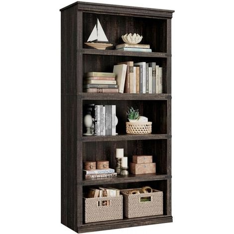 Bibliothèque haute 5 niveaux en bois style ferme pour chambre, salon et bureau (1/5)