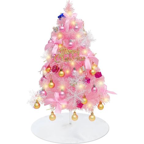 Petit Sapin de Noël Rose, Mini Sapin de Noel Artificiel Rose, Sapin de Noel 50CM, Mini Sapin de Noel Lumineux avec LED et Décorations Suspendues, Décoration de Noël pour Interieur Table (1/5)