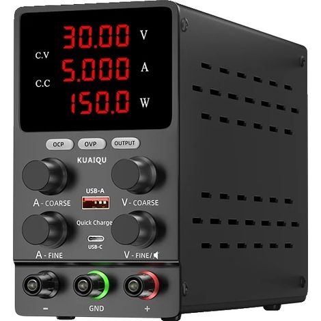 Fuente de alimentación para carga de baterías, voltaje ajustable, funciones de seguridad, 30 V 5 A, enchufe europeo de 220 V. (1/2)