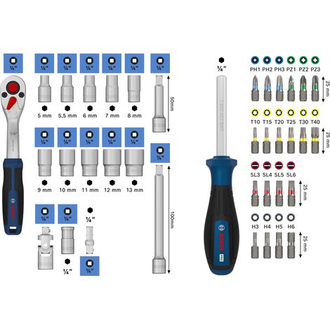 Bosch PRO Hand Tool - Ratchet 1/4"" Ratchet Set, 37 pcs 1600A03AC7 (1/5)