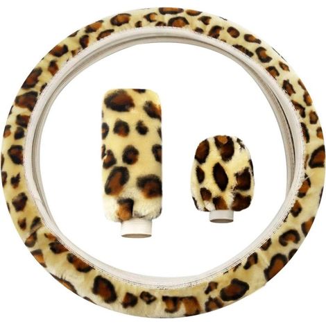 Lenkradbezug mit Leopardenmuster und 2 Lenkerbezüge, warmer Lenkradbezug, modischer personalisierter Lenkradbezug, Plüsch-Lenkradbezug