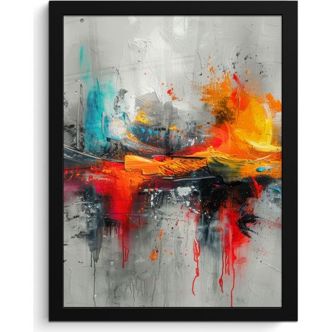 AFFICHE ENCADRÉE Art moderne - Orange - Gris - Abstrait Décoration Murale 30x40 (1/5)
