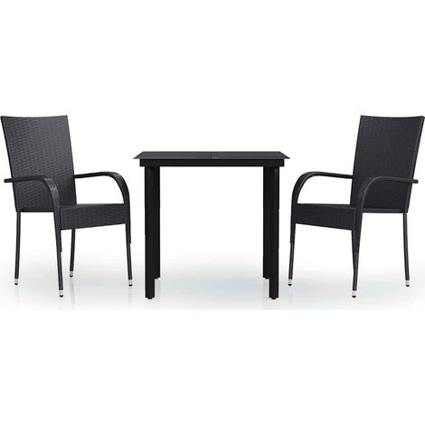 Ensemble à manger de jardin 3 pcs Mobilier de jardin Noir (1/5)