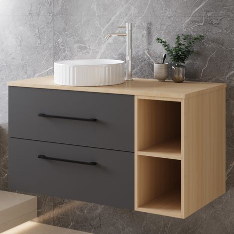 Biubiubath 1000mm Bathroom Vanity Unit with Basin Soft-close Drawers Storage Cabinet Wall Hung