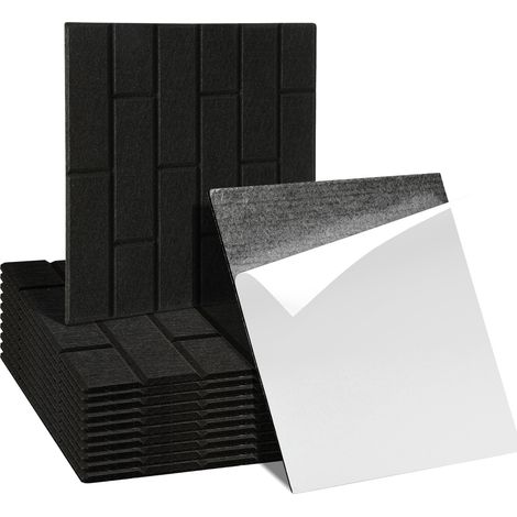 SWANEW Pannelli acustici 12 stuks Piastrelle quadrate Nero Poliestere autoadesivo ad alta densità (1/5)