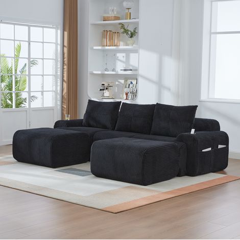 Modulares 3-Sitzer-Sofa 268 x 174 x 80 cm Stoff Schwarz mit Getränkehalter – MEUBLIV (1/5)