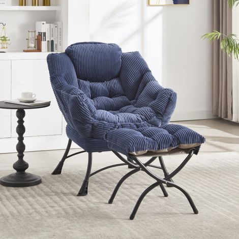 Poltrona lounge con ottomano, braccioli, tasca laterale, blu scuro DESVIAE (1/5)