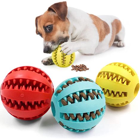 3 Pices Jouet Chien Balles 5cm Chien Balle Mcher En Caoutchouc Distributeur Jouet Interactif Chien D'entranement Iq Puzzle De Gchis Jouet Exercic (1/5)