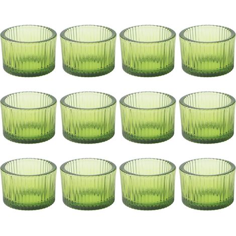 Lot de 12 photophores verts Style vintage Verre transparent Décoration de table Pour mariage et festivals (1/5)